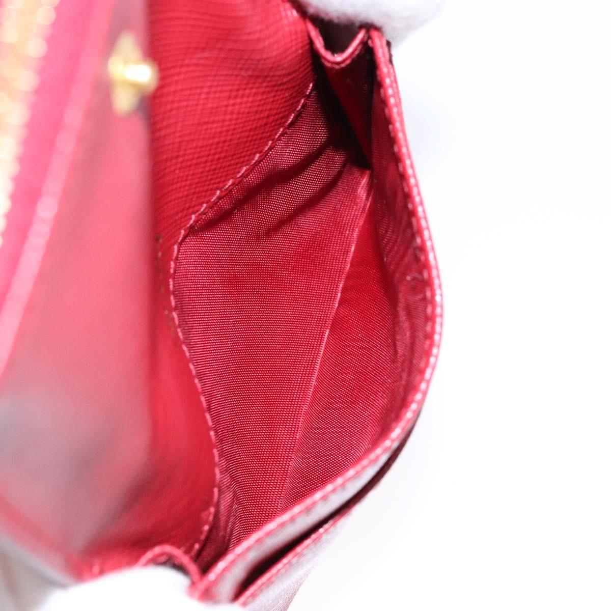 PRADA Card Case Safiano leather Red Gold Auth 140692