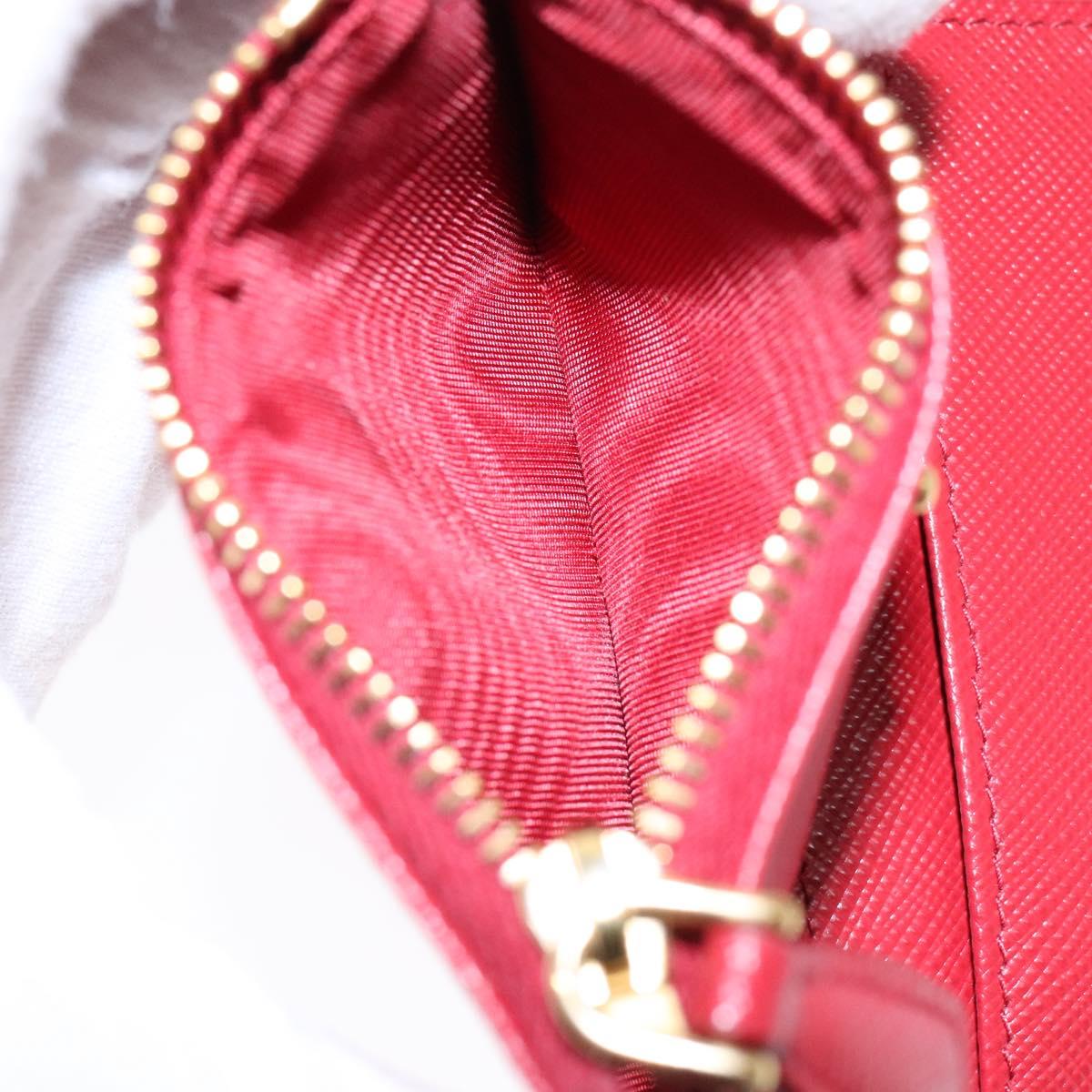 PRADA Card Case Safiano leather Red Gold Auth 140692