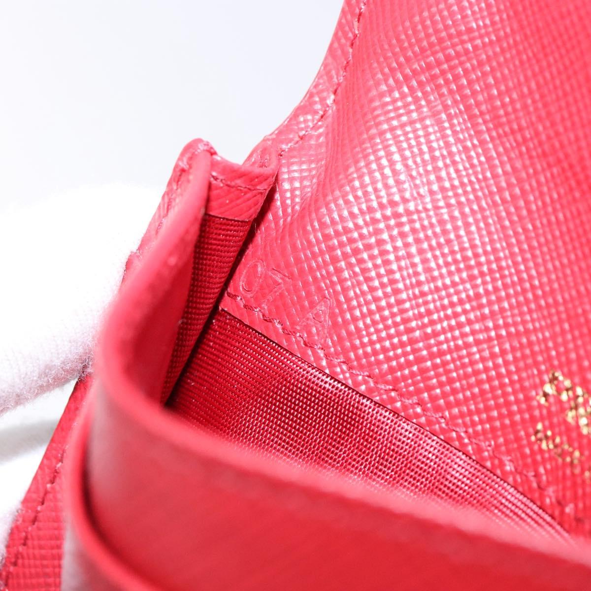 PRADA Card Case Safiano leather Red Gold Auth 140692