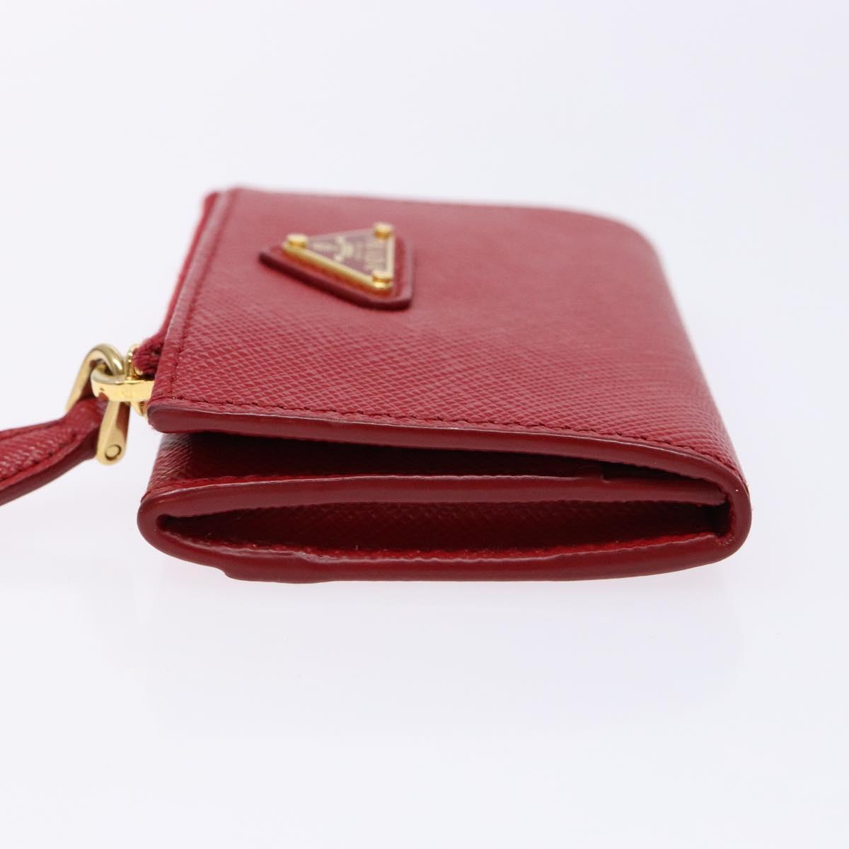 PRADA Card Case Safiano leather Red Gold Auth 140692