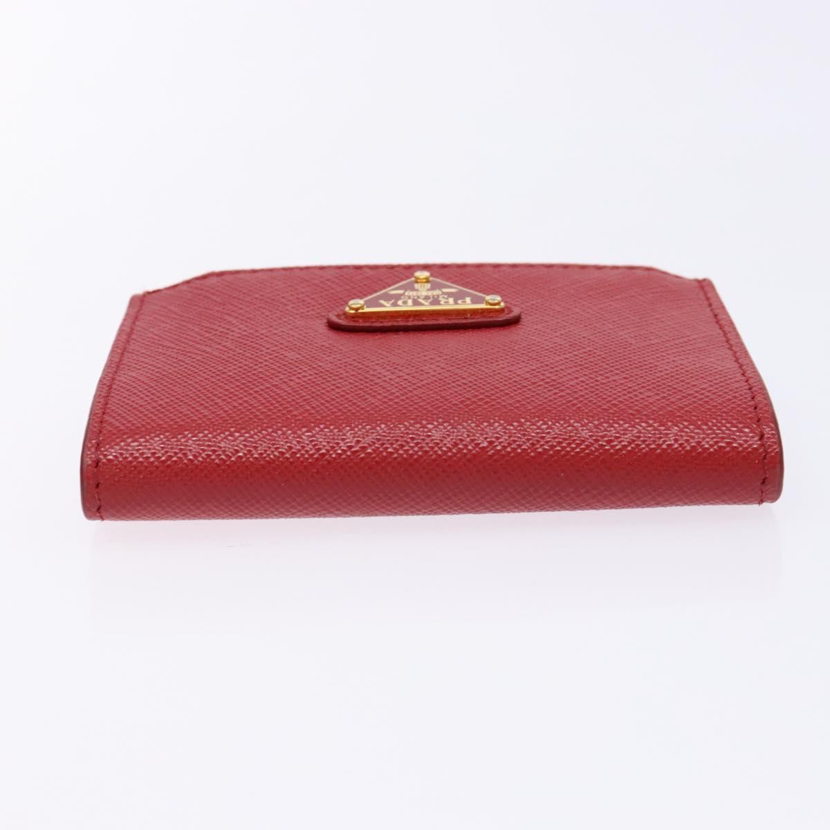 PRADA Card Case Safiano leather Red Gold Auth 140692