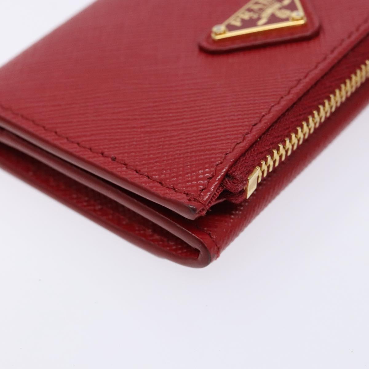 PRADA Card Case Safiano leather Red Gold Auth 140692