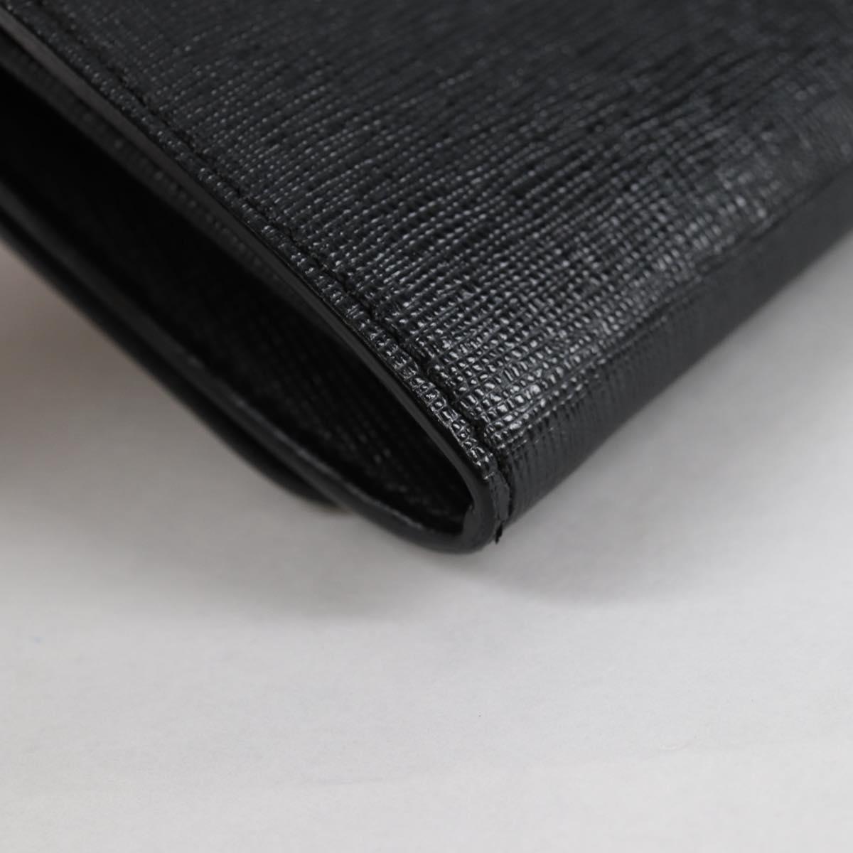 FENDI Chain Long Wallet Leather Black Gold Auth 140694M