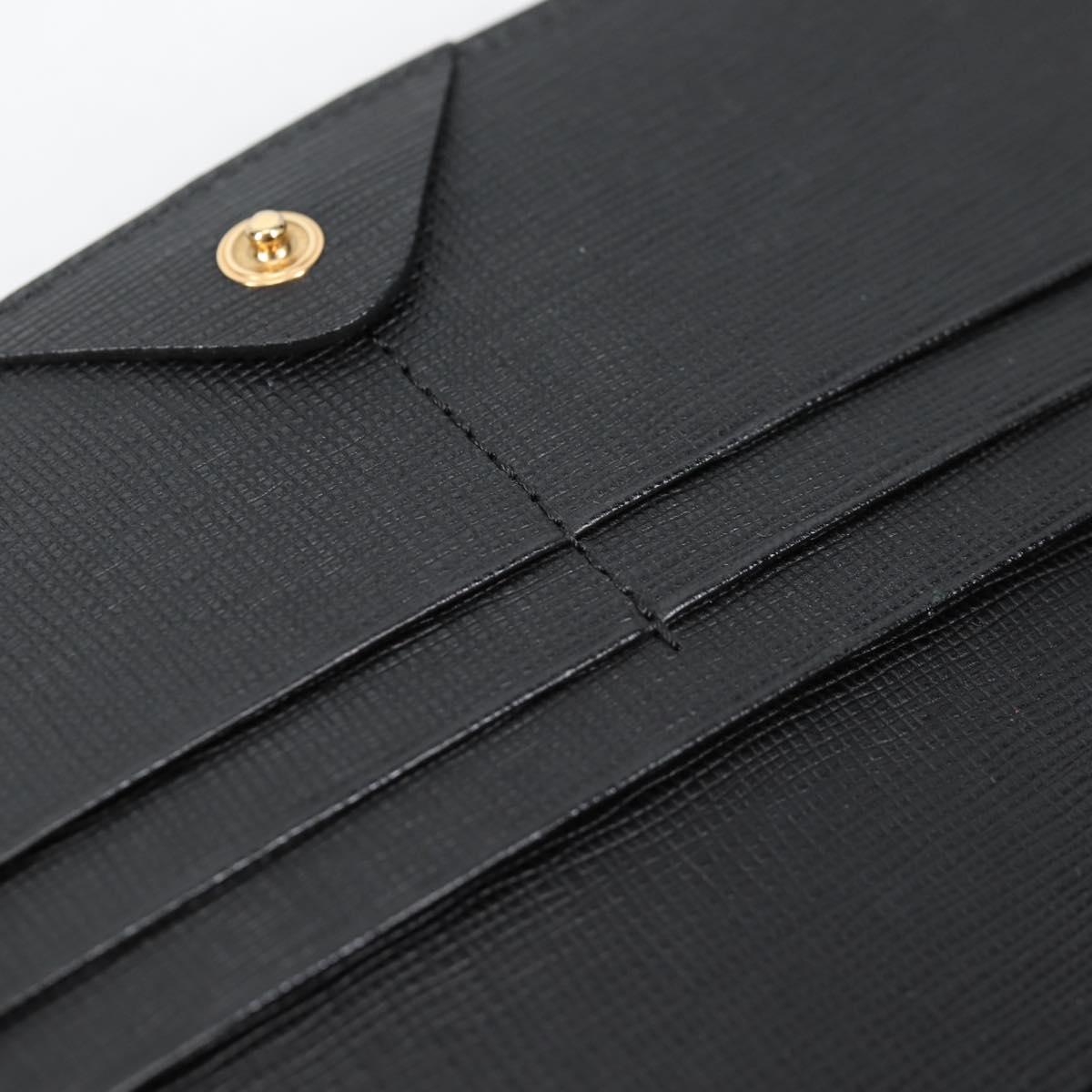 FENDI Chain Long Wallet Leather Black Gold Auth 140694M