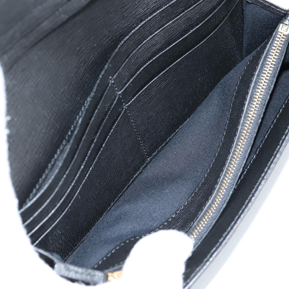 FENDI Chain Long Wallet Leather Black Gold Auth 140694M