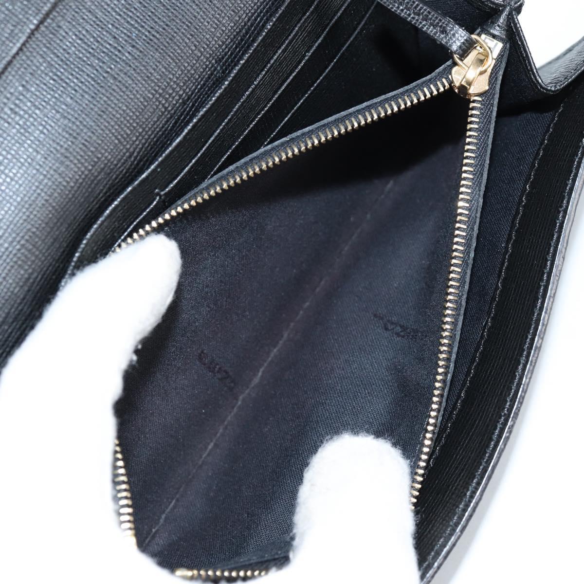 FENDI Chain Long Wallet Leather Black Gold Auth 140694M