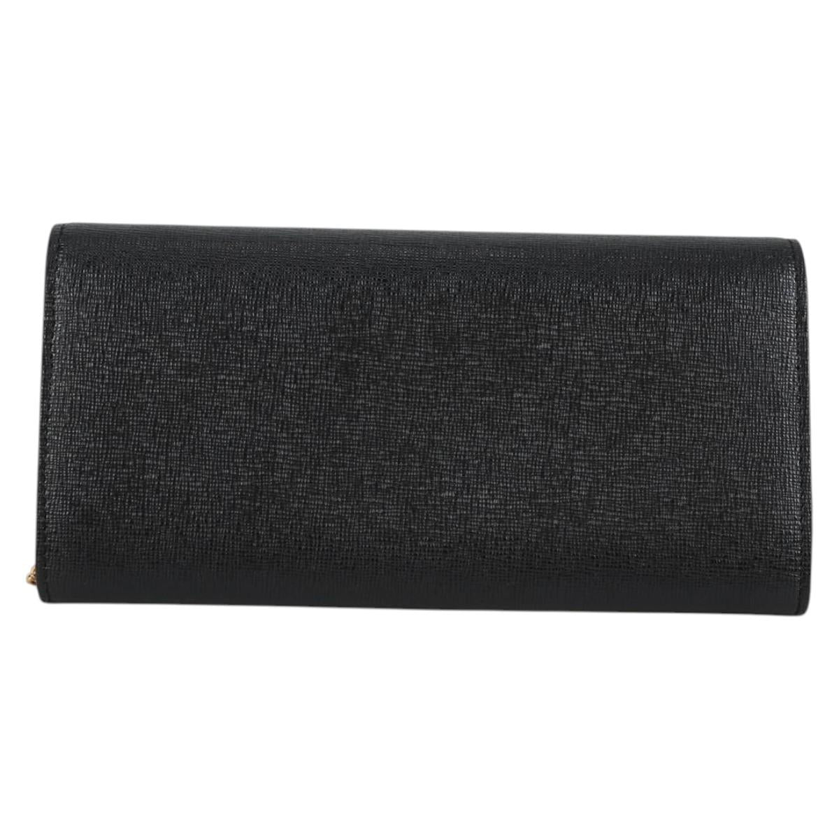 FENDI Chain Long Wallet Leather Black Gold Auth 140694M
