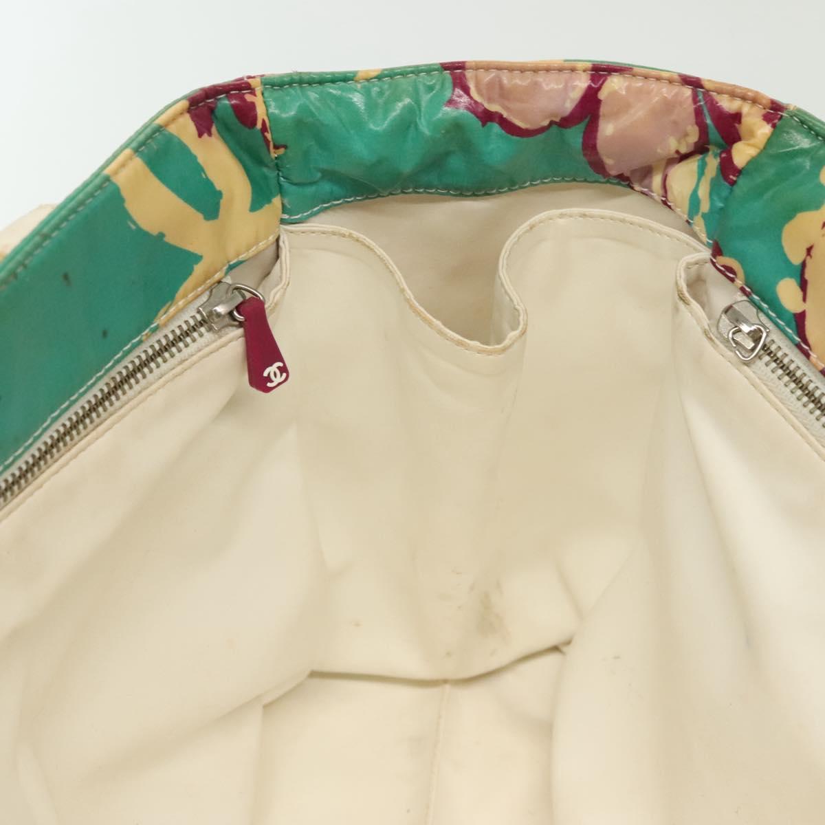 CHANEL Tote Bag Canvas PVC Green Silver CC Auth 140713