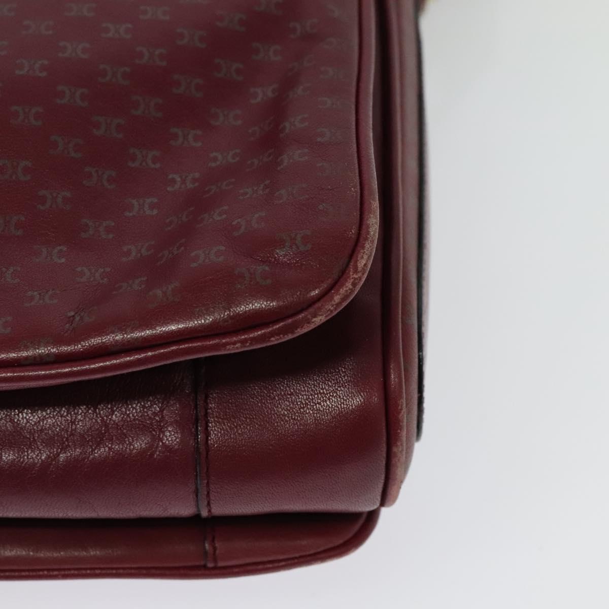 CELINE Macadam Canvas Shoulder Bag Leather Bordeaux Gold Auth 140717
