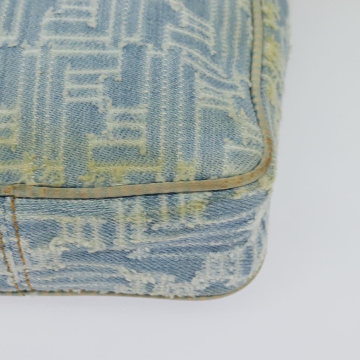 FENDI Zucca Canvas Shoulder Bag Denim Light Blue Gold Auth 140722