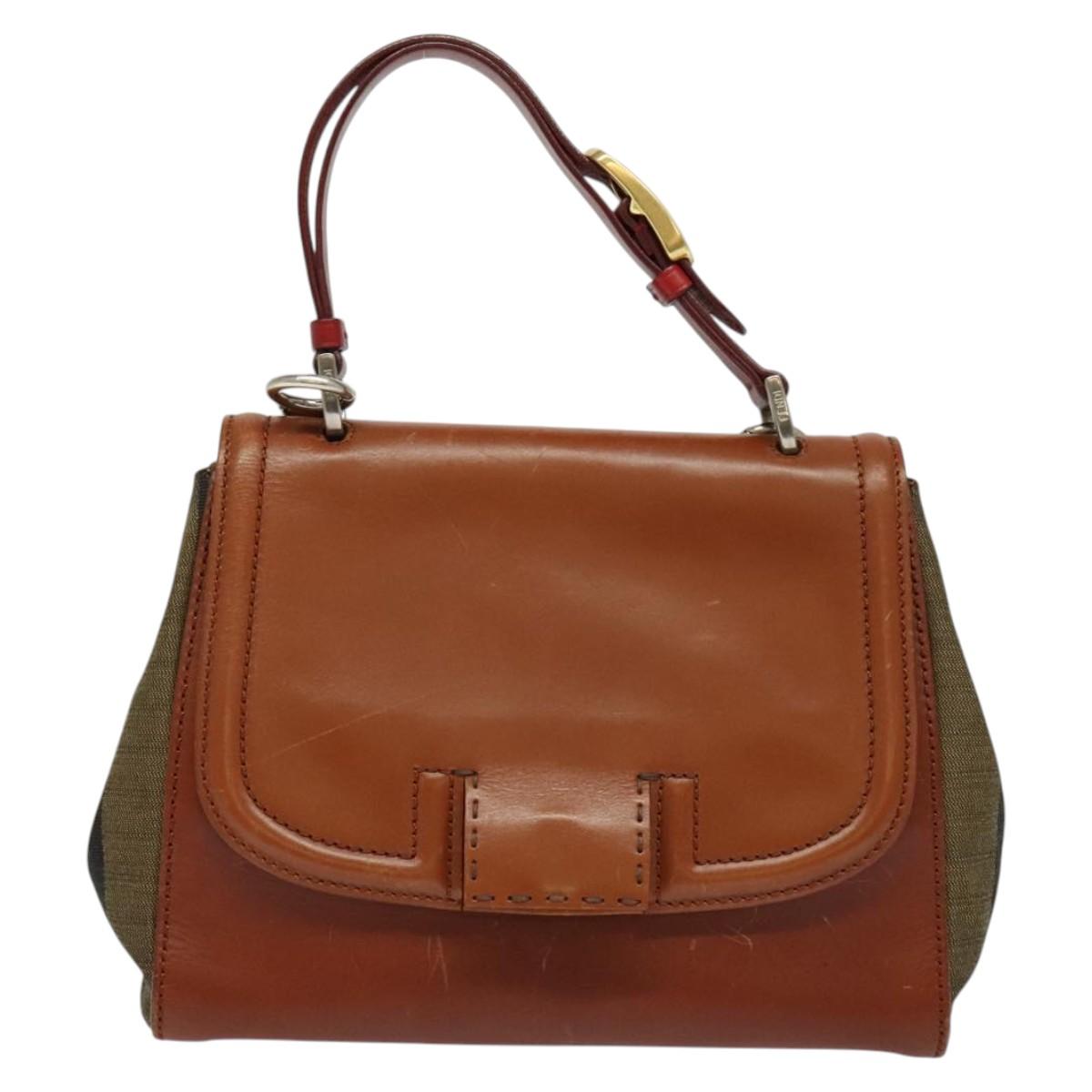 FENDI Pecan Canvas Hand Bag 2way Black Brown Auth 140723