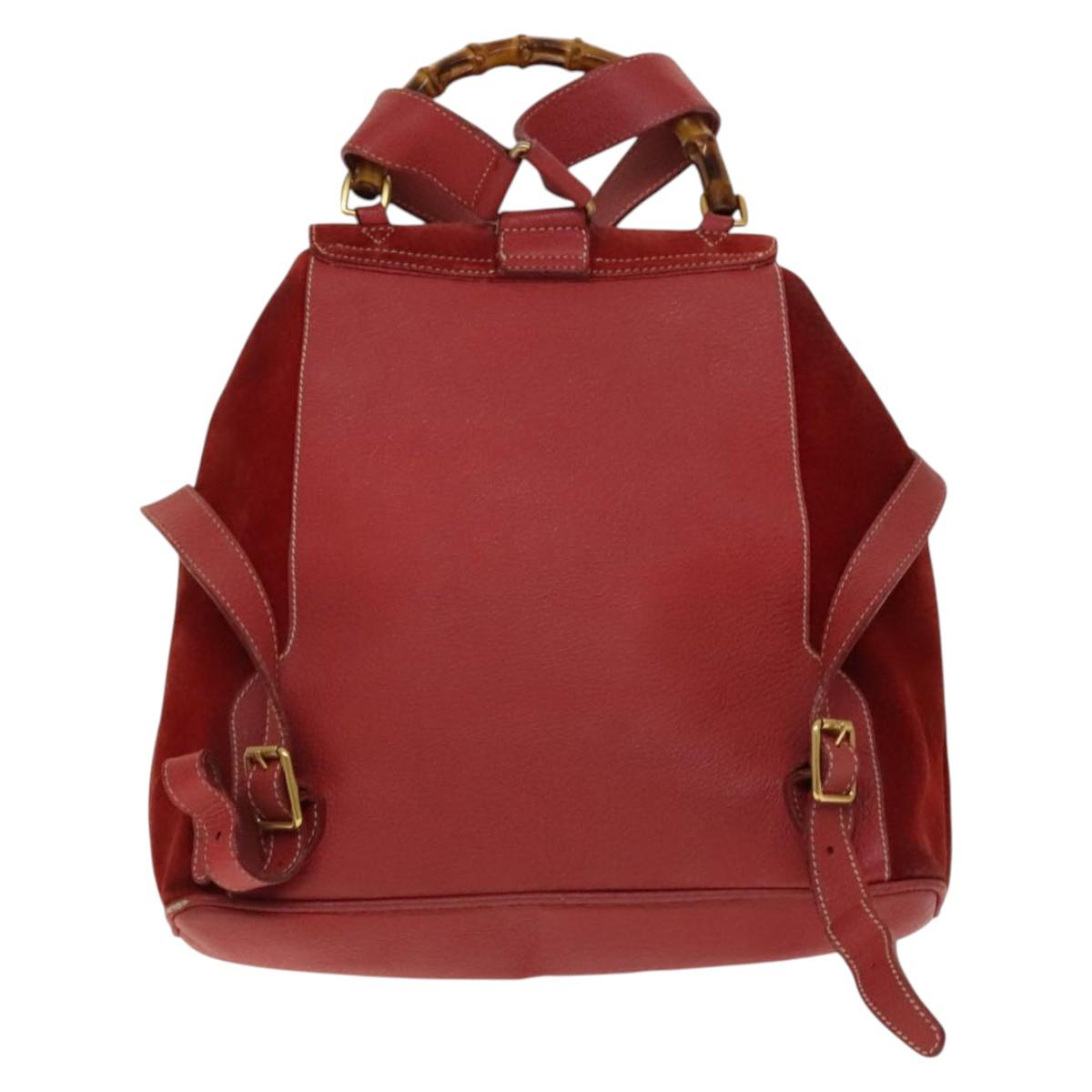 GUCCI Bamboo Backpack Suede Red Gold 003 2058 0016 Auth 140726