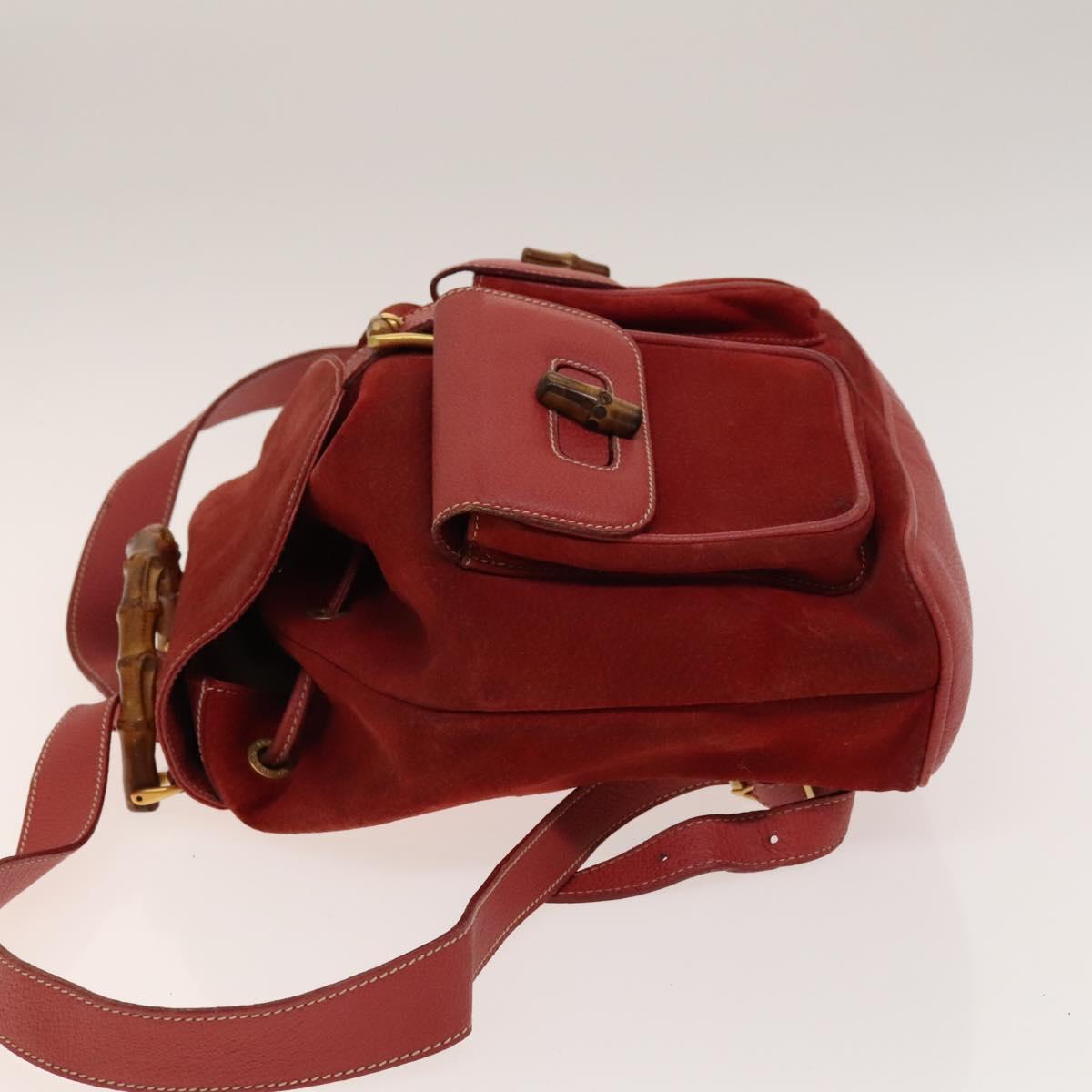 GUCCI Bamboo Backpack Suede Red Gold 003 2058 0016 Auth 140726