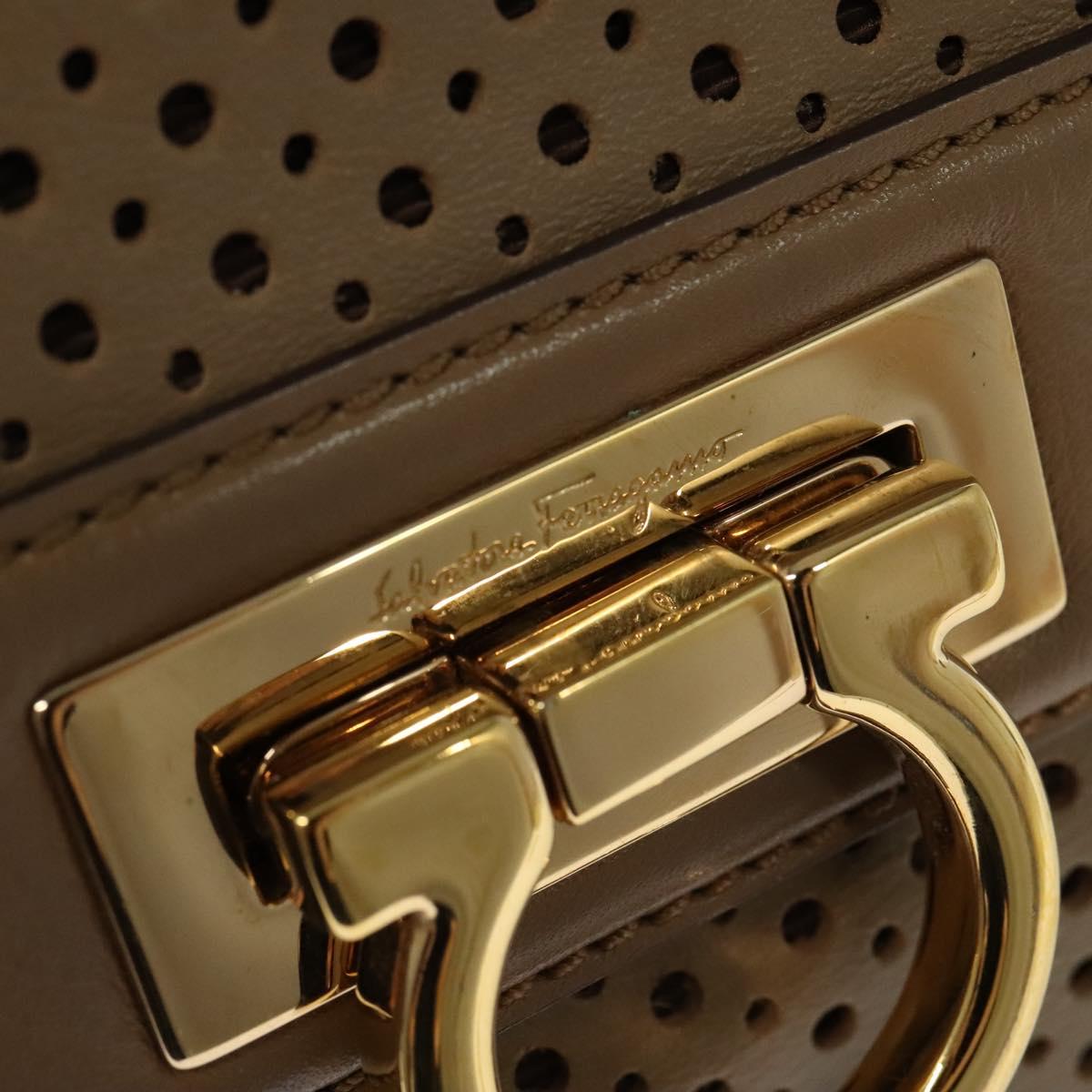 Salvatore Ferragamo Gancini Hand Bag Punching leather Brown Gold Auth 140750