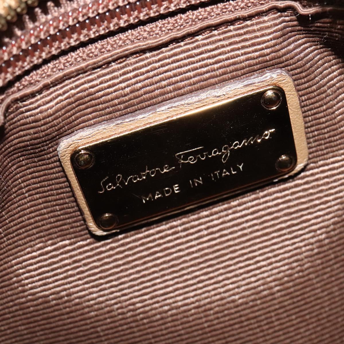 Salvatore Ferragamo Gancini Hand Bag Punching leather Brown Gold Auth 140750
