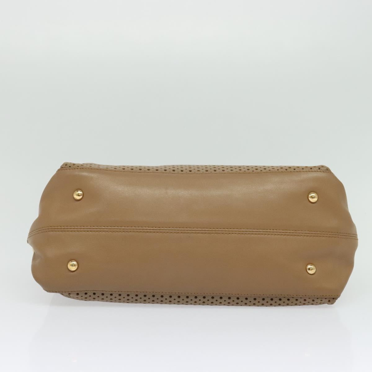Salvatore Ferragamo Gancini Hand Bag Punching leather Brown Gold Auth 140750
