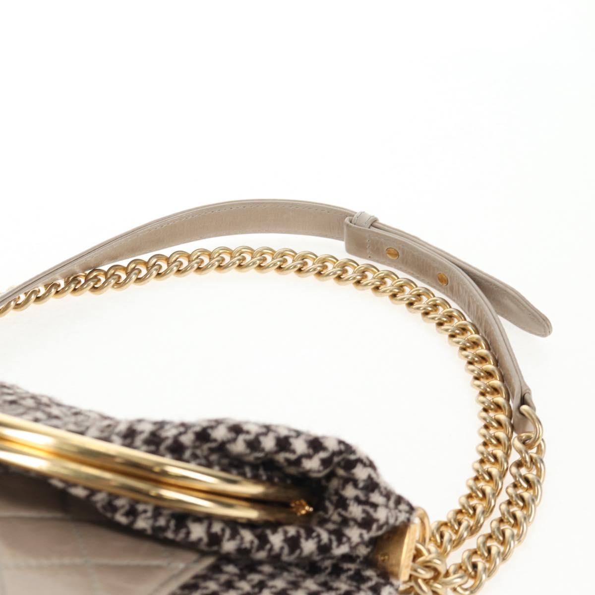CHANEL Matelasse Chain Shoulder Bag tweed Beige Gold CC Auth 140752V