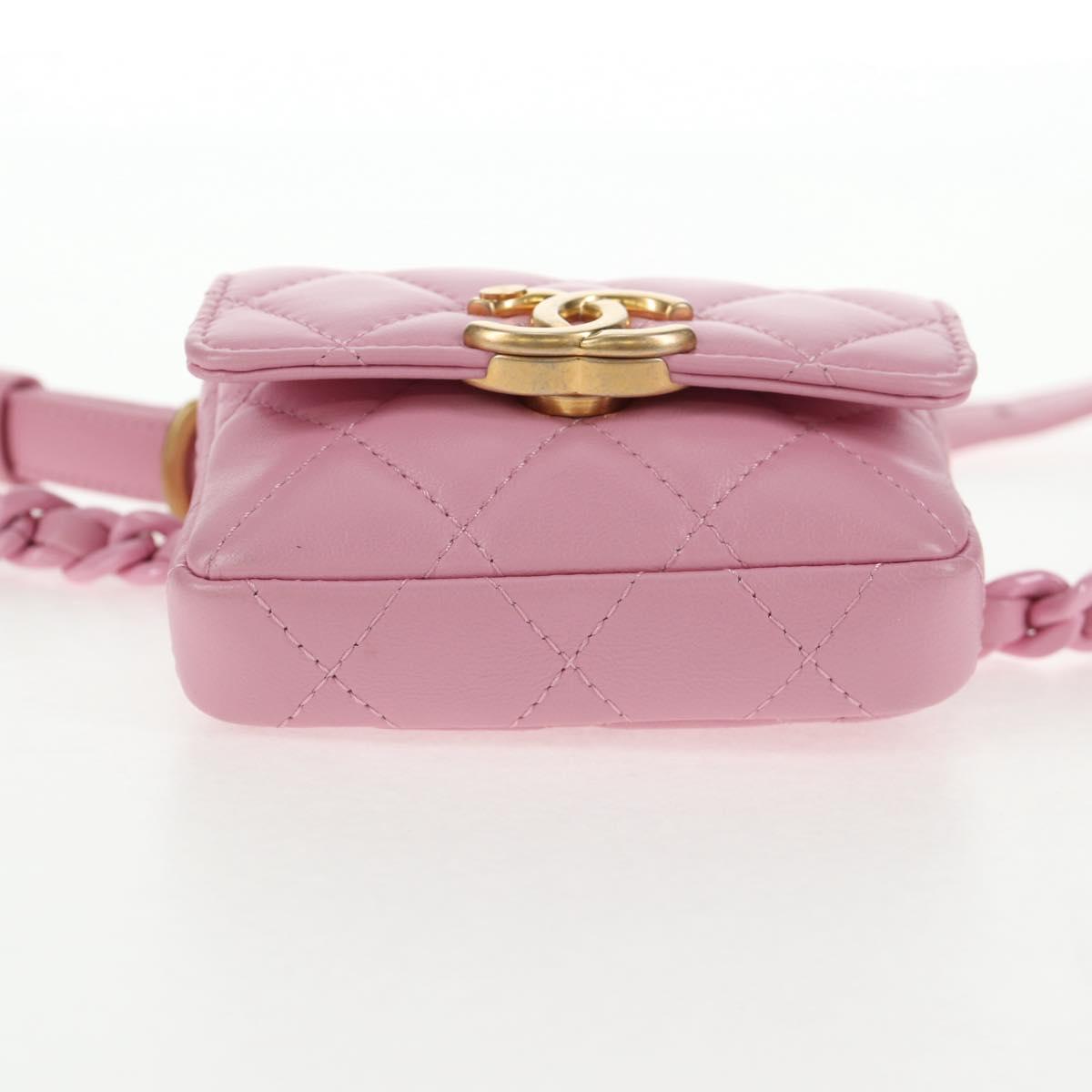 CHANEL Matelasse Chain Shoulder Bag Lamb Skin Pink Gold CC Auth 140756SAM