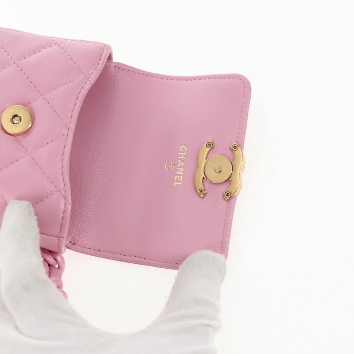 CHANEL Matelasse Chain Shoulder Bag Lamb Skin Pink Gold CC Auth 140756SAM