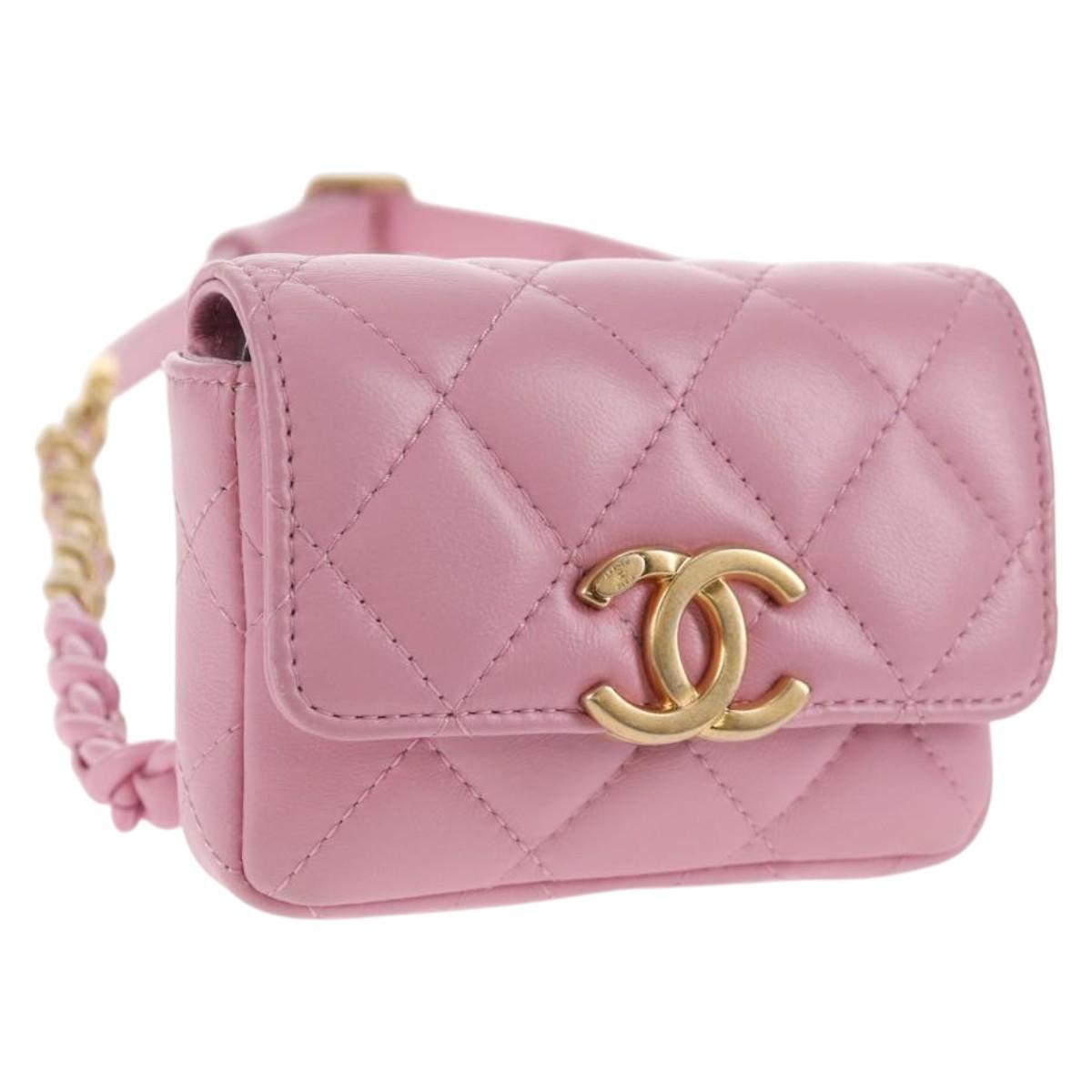 CHANEL Matelasse Chain Shoulder Bag Lamb Skin Pink Gold CC Auth 140756SAM