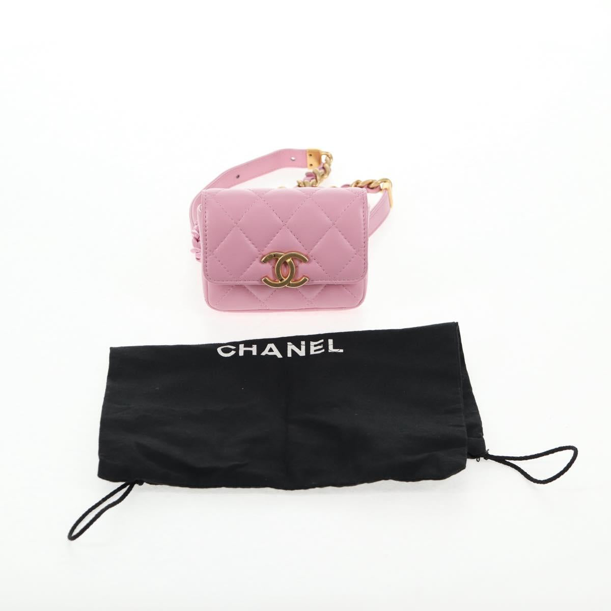 CHANEL Matelasse Chain Shoulder Bag Lamb Skin Pink Gold CC Auth 140756SAM