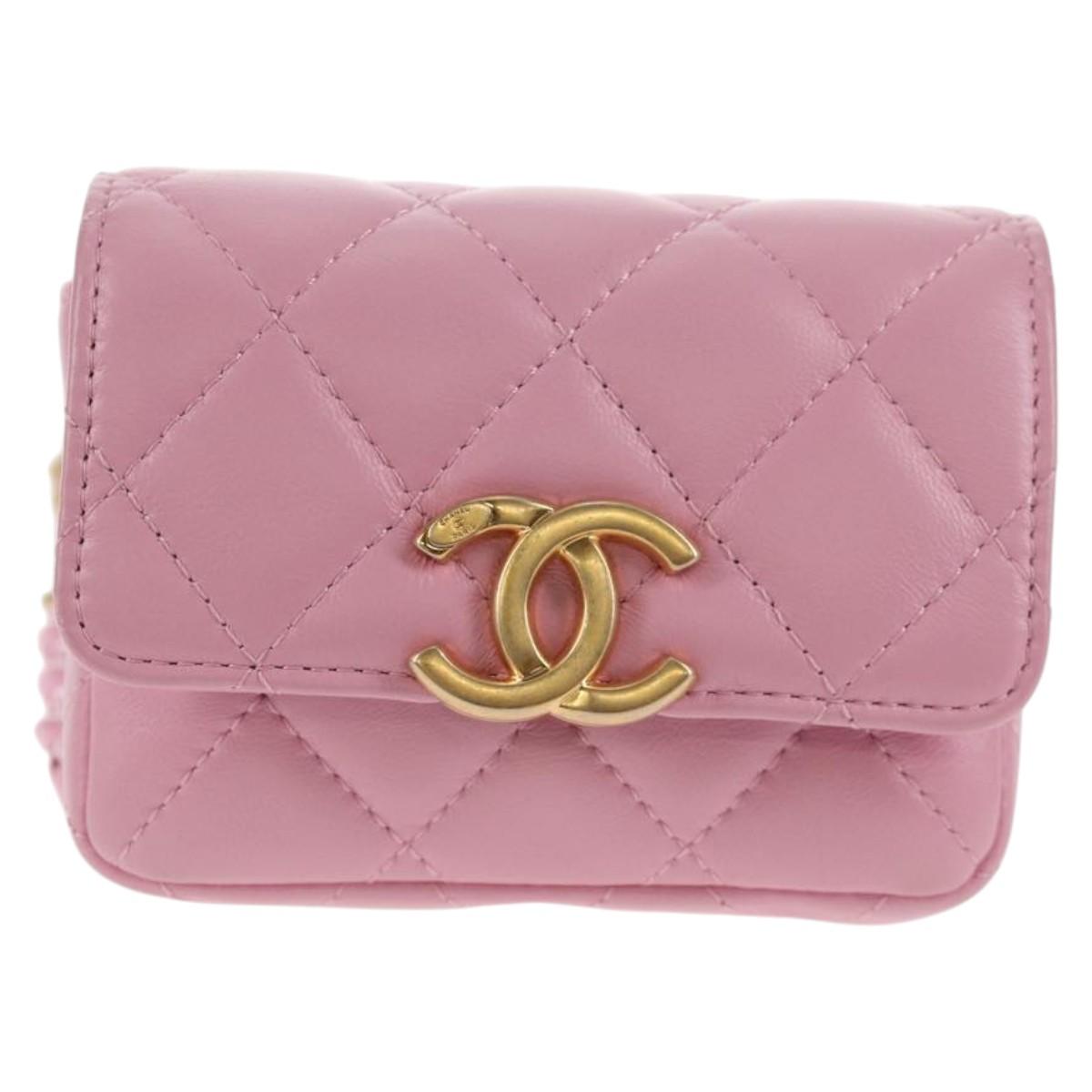 CHANEL Matelasse Chain Shoulder Bag Lamb Skin Pink Gold CC Auth 140756SAM