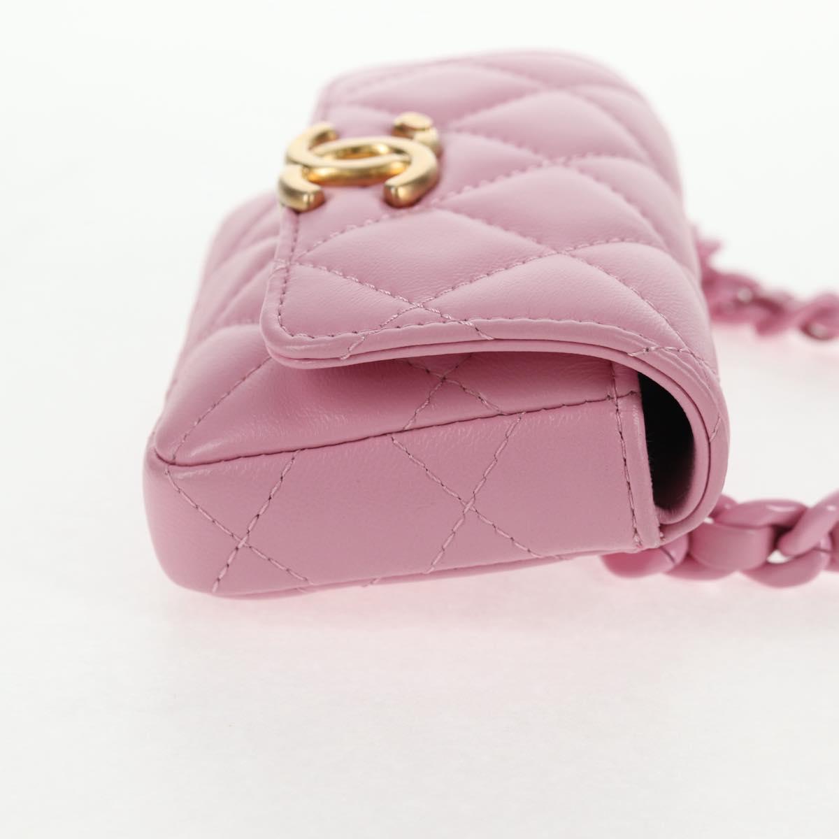 CHANEL Matelasse Chain Shoulder Bag Lamb Skin Pink Gold CC Auth 140756SAM