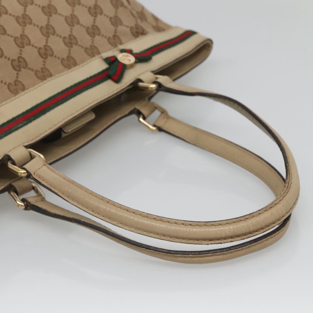 GUCCI GG Canvas Web Sherry Line Tote Bag Beige Gold 257062 Auth 140783