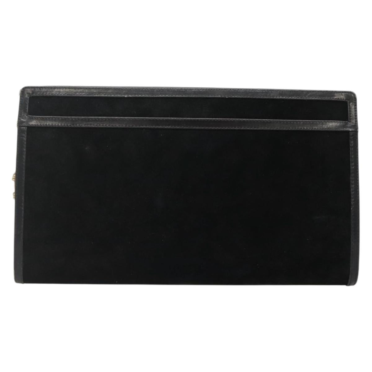 GUCCI Chain Shoulder Bag Suede Black Gold Auth 140787