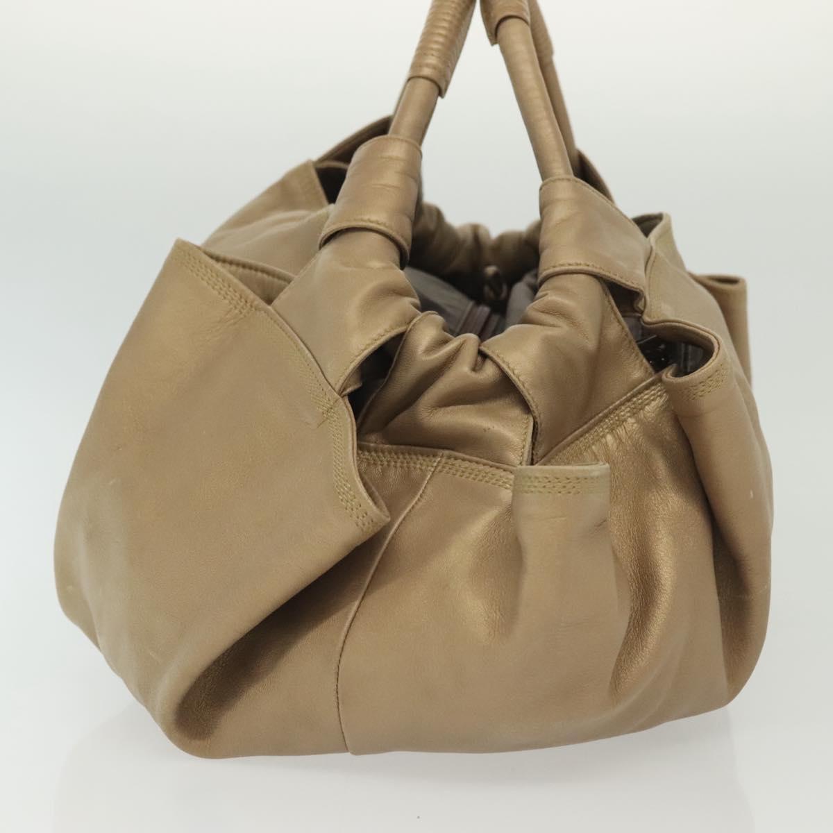 LOEWE Nappa Aire Hand Bag Leather Beige Gold Auth 140795