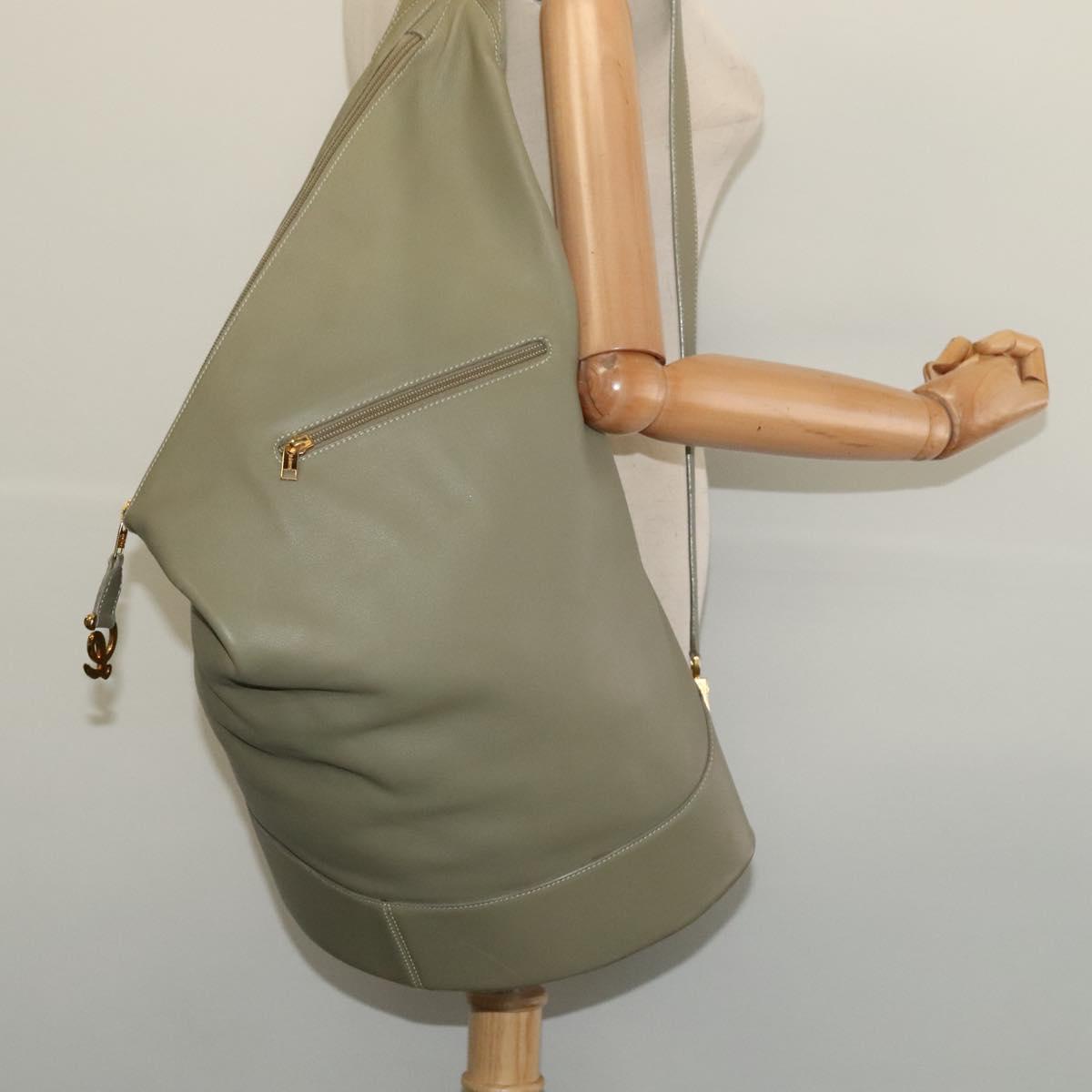 LOEWE Anton Shoulder Bag Leather Green Gold Auth 140796