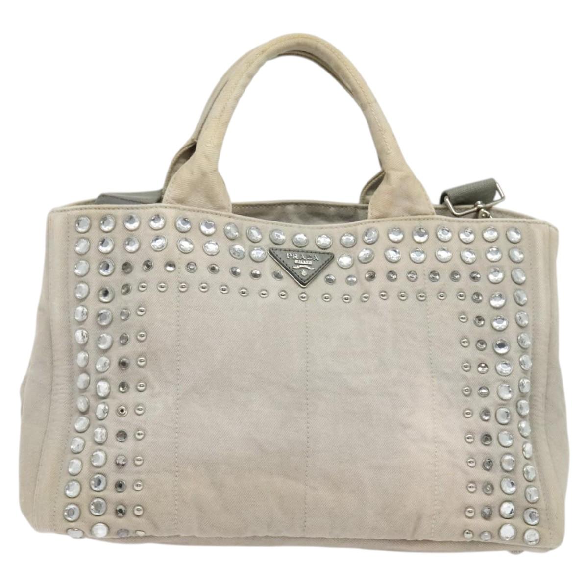 PRADA Bijoux Kanapa MM Tote Bag Canvas 2way Gray Auth 140797