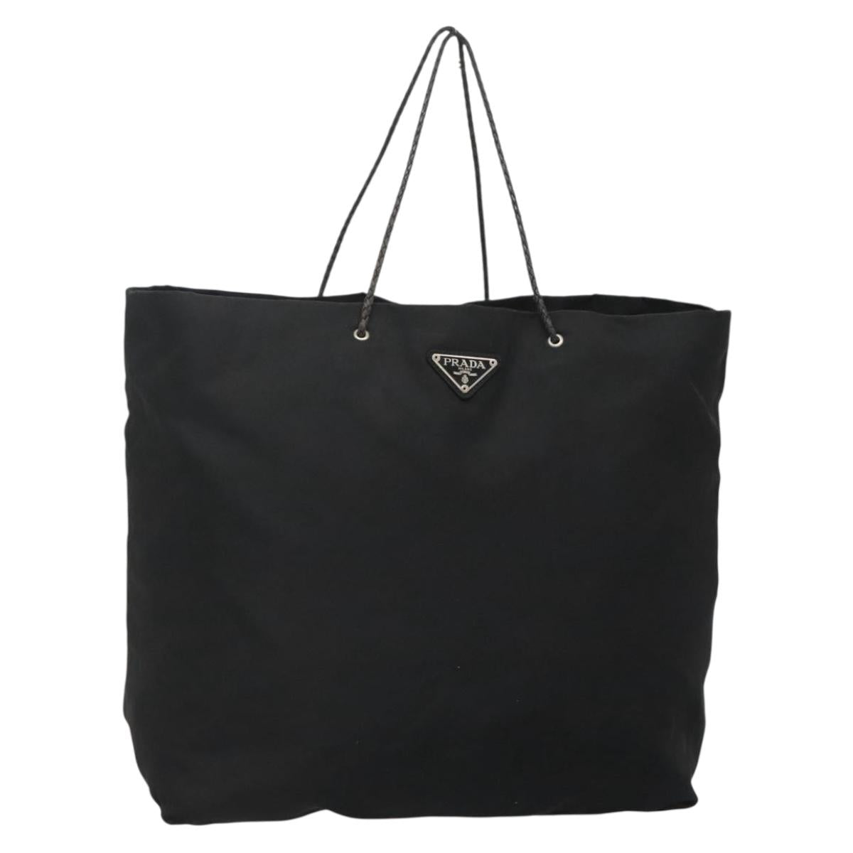 PRADA Tote Bag Nylon Black Silver Auth 140799