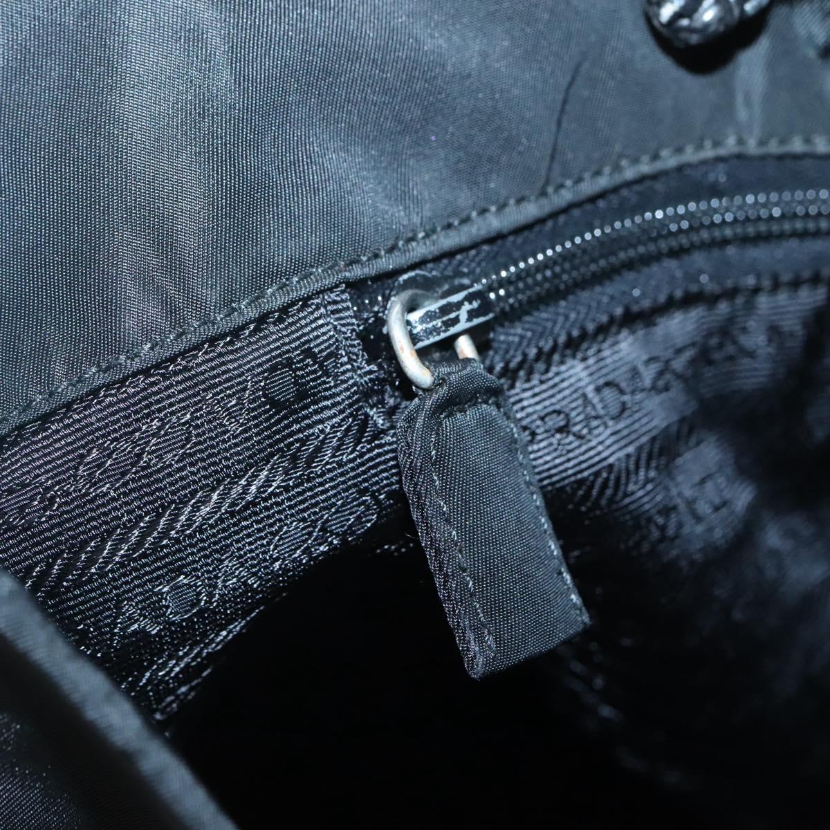 PRADA Tote Bag Nylon Black Silver Auth 140799