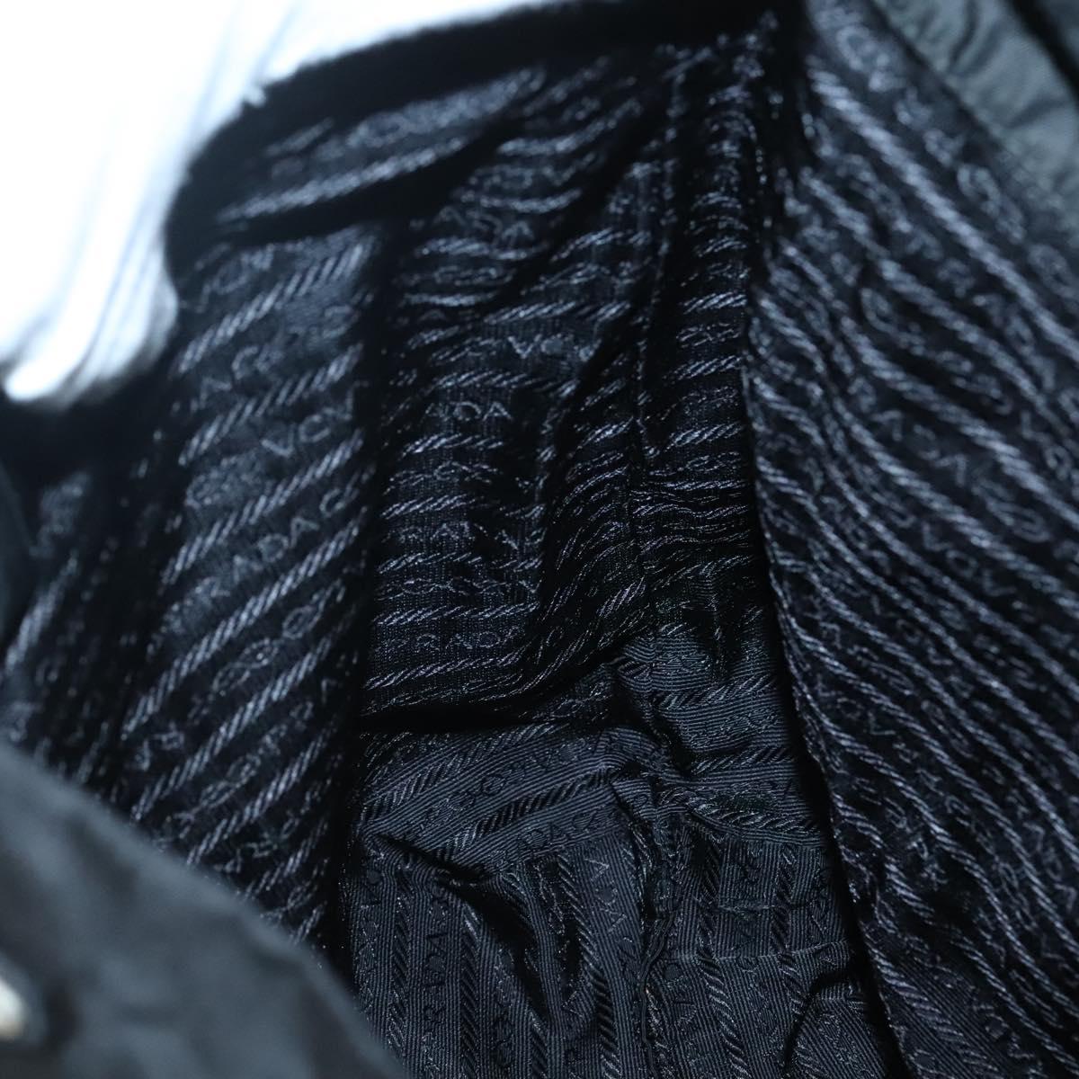 PRADA Tote Bag Nylon Black Silver Auth 140799