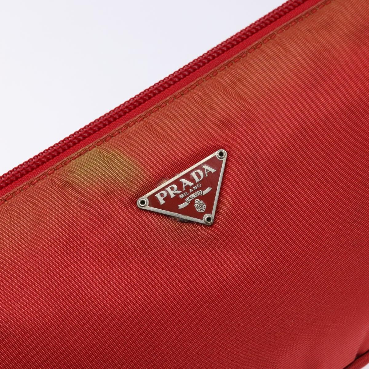 PRADA Accessory Pouch Nylon Red Silver Auth 140805