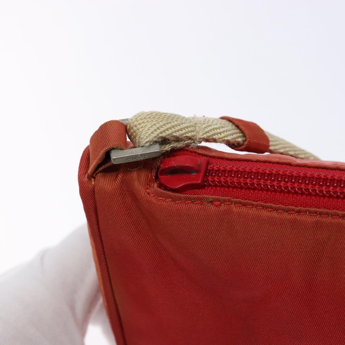 PRADA Accessory Pouch Nylon Red Silver Auth 140805