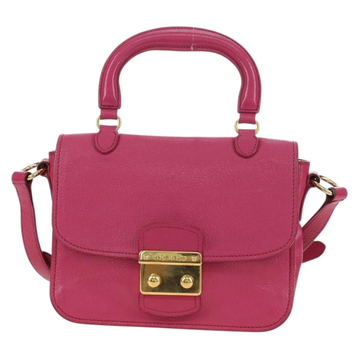 Miu Miu Hand Bag Leather 2way Pink Gold Auth 140807V