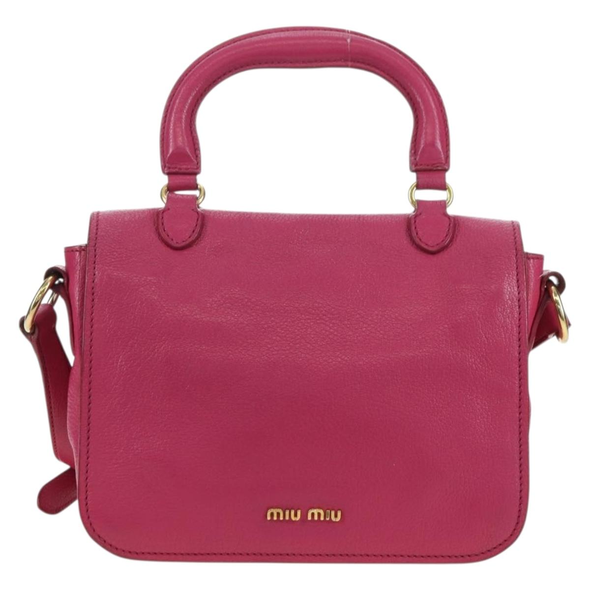 Miu Miu Hand Bag Leather 2way Pink Gold Auth 140807V