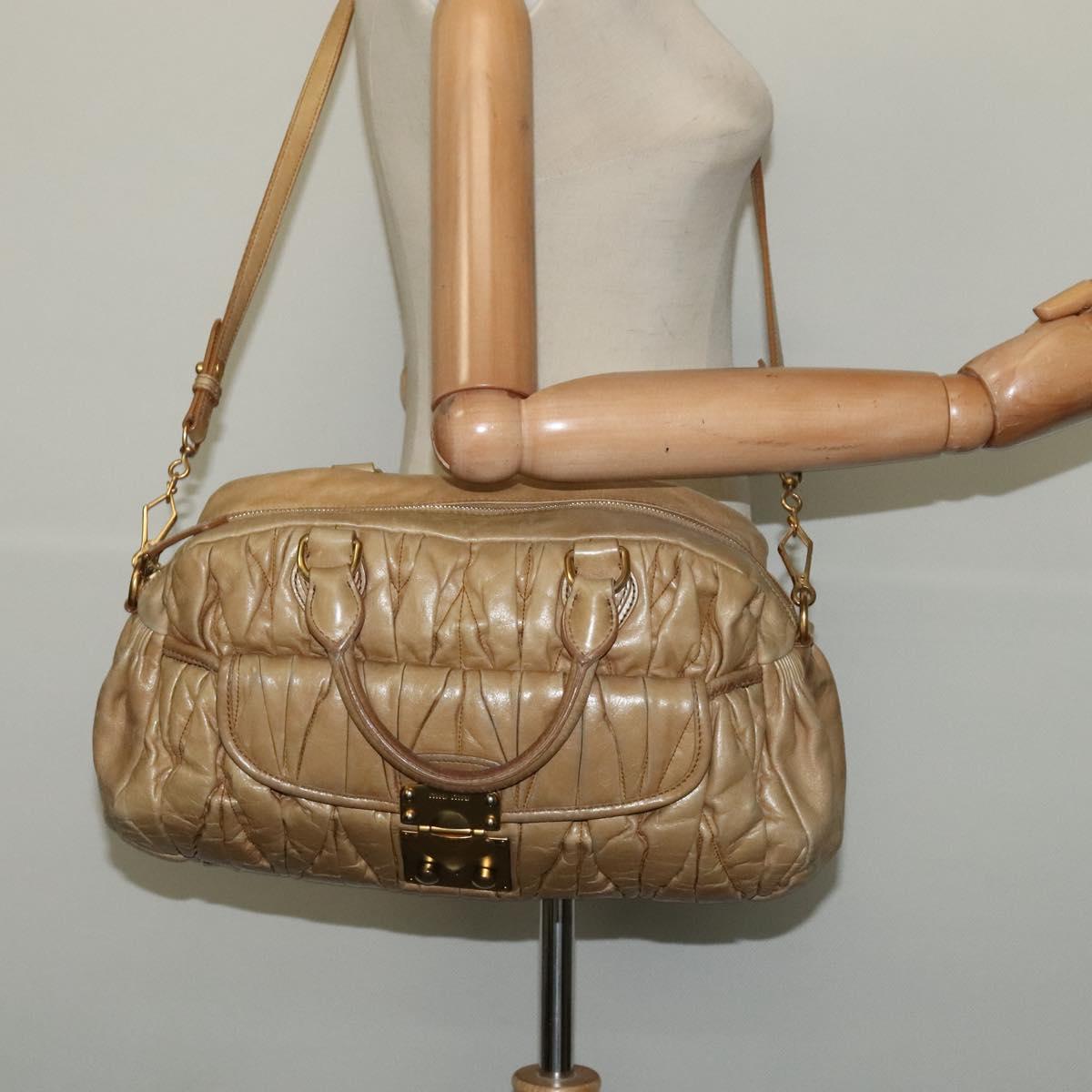 Miu Miu Hand Bag Leather 2way Beige Gold Auth 140809
