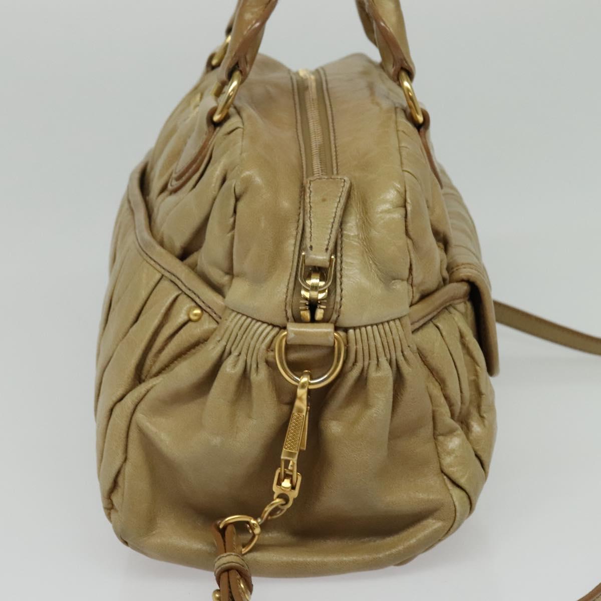Miu Miu Hand Bag Leather 2way Beige Gold Auth 140809