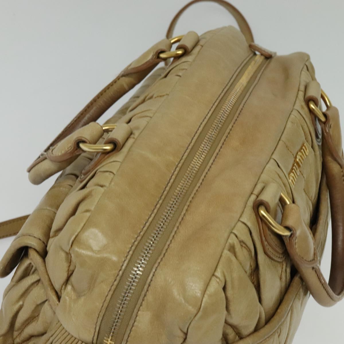Miu Miu Hand Bag Leather 2way Beige Gold Auth 140809