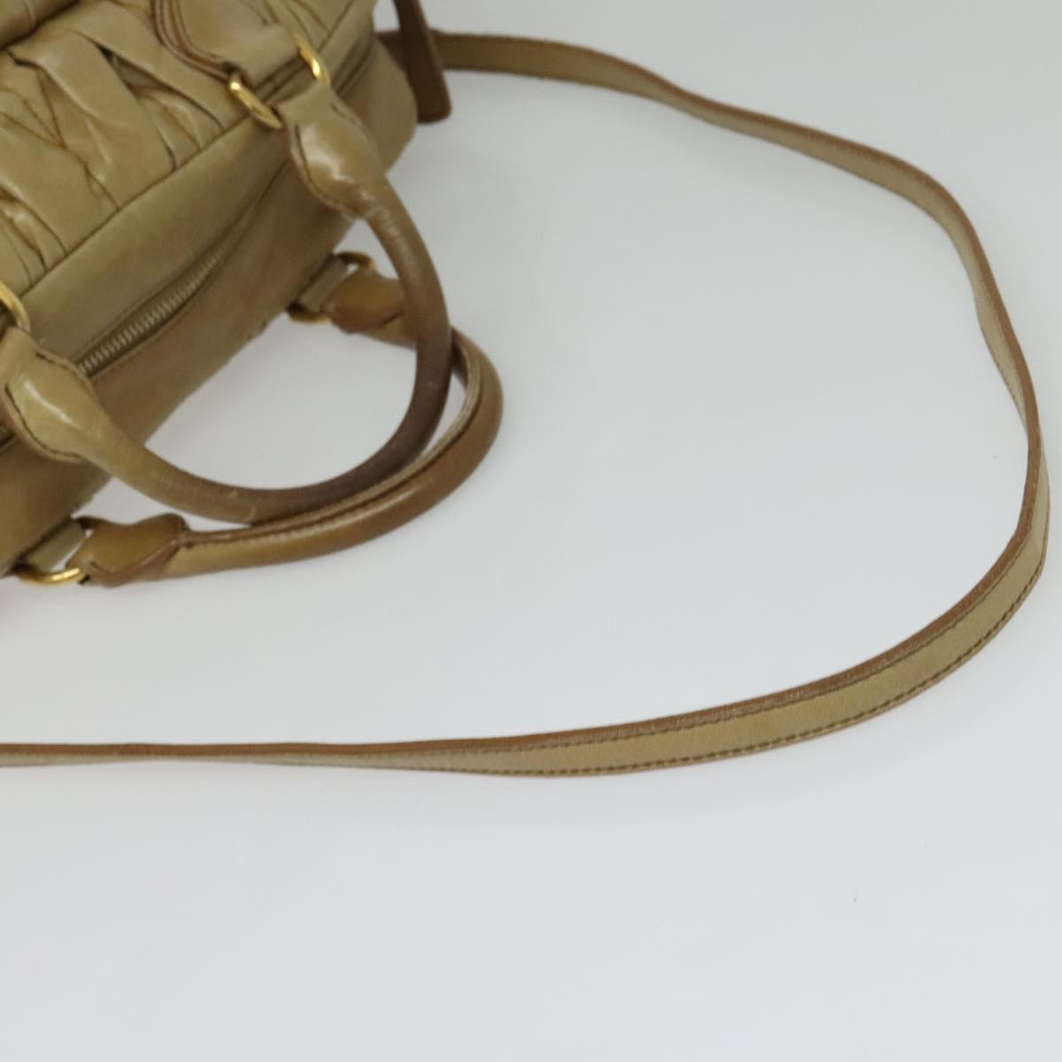 Miu Miu Hand Bag Leather 2way Beige Gold Auth 140809