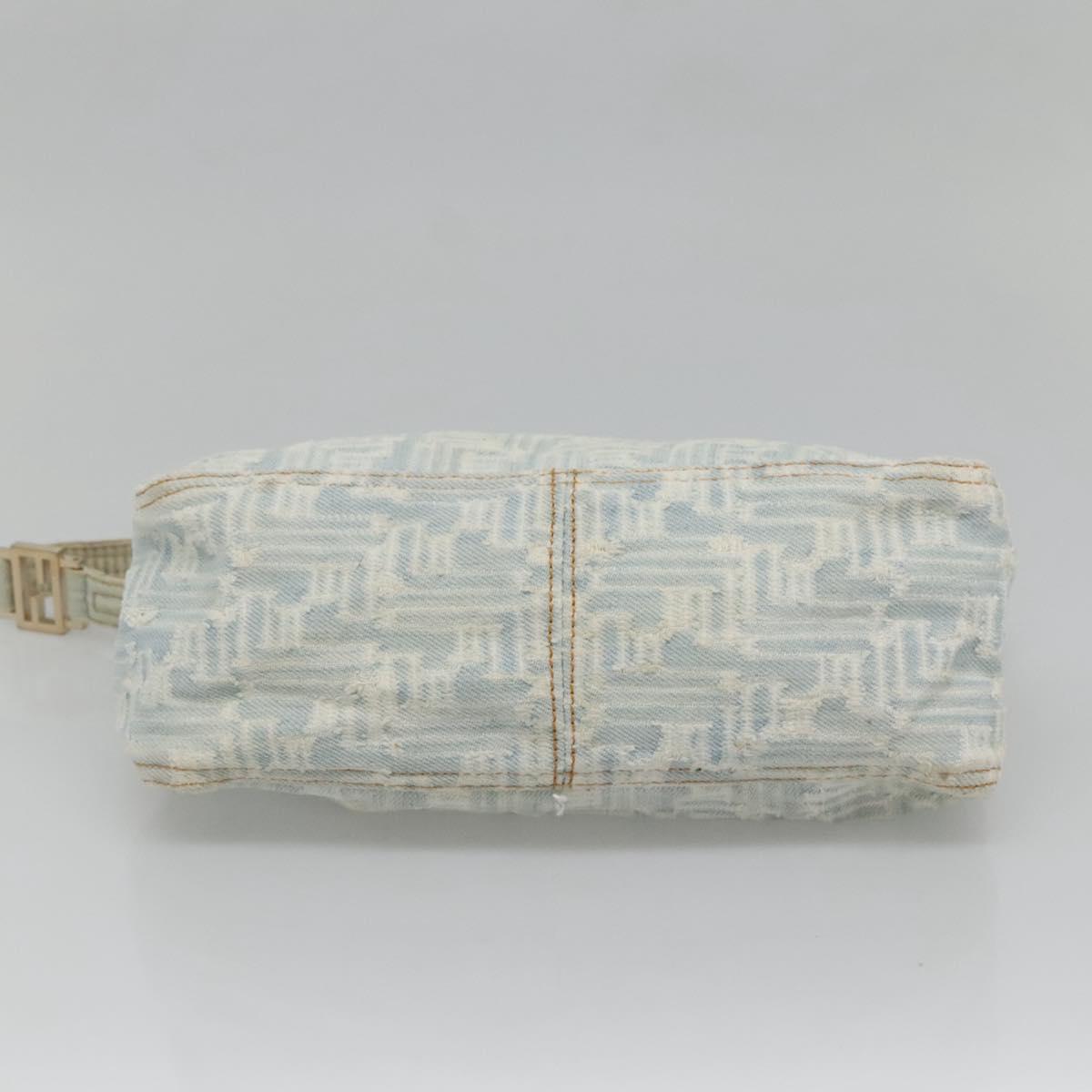 FENDI Zucca Canvas Shoulder Bag Denim Light Blue Gold Auth 140817