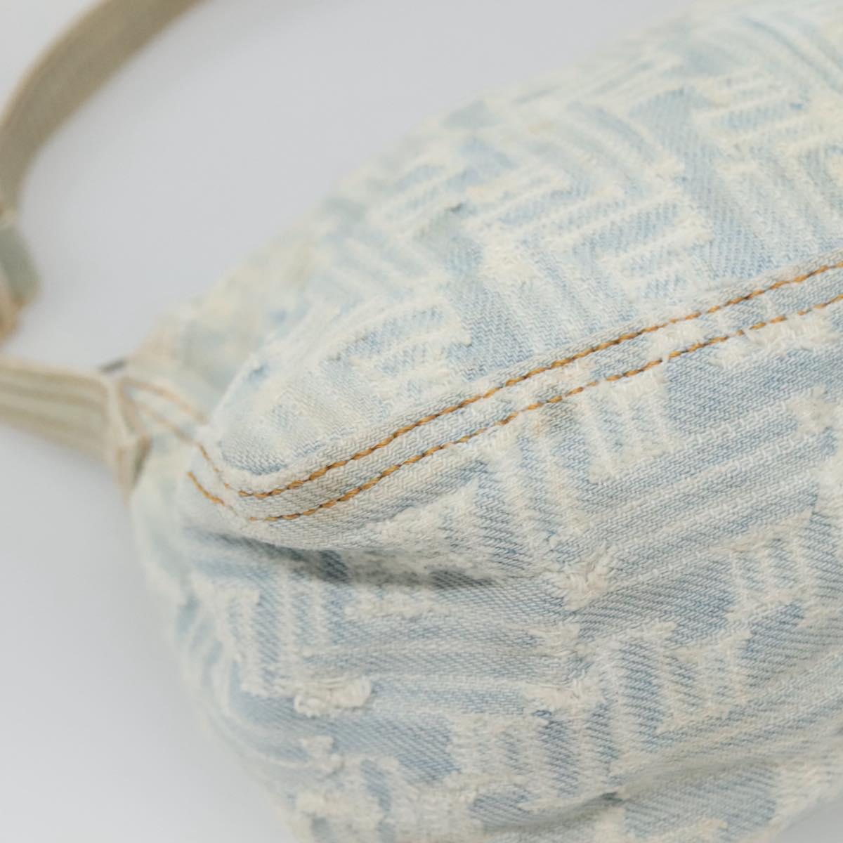 FENDI Zucca Canvas Shoulder Bag Denim Light Blue Gold Auth 140817
