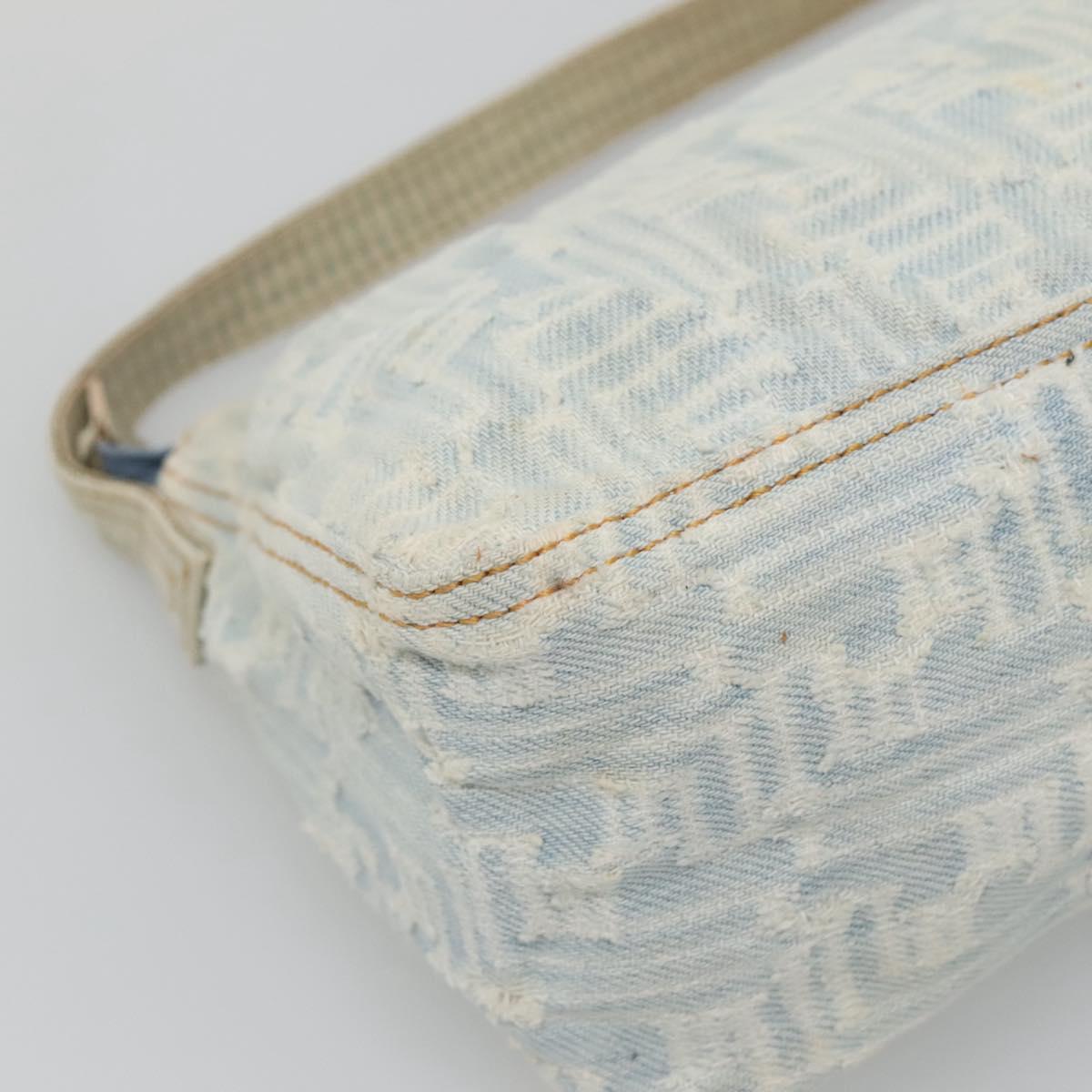 FENDI Zucca Canvas Shoulder Bag Denim Light Blue Gold Auth 140817