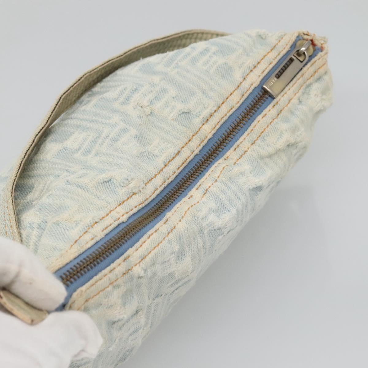 FENDI Zucca Canvas Shoulder Bag Denim Light Blue Gold Auth 140817