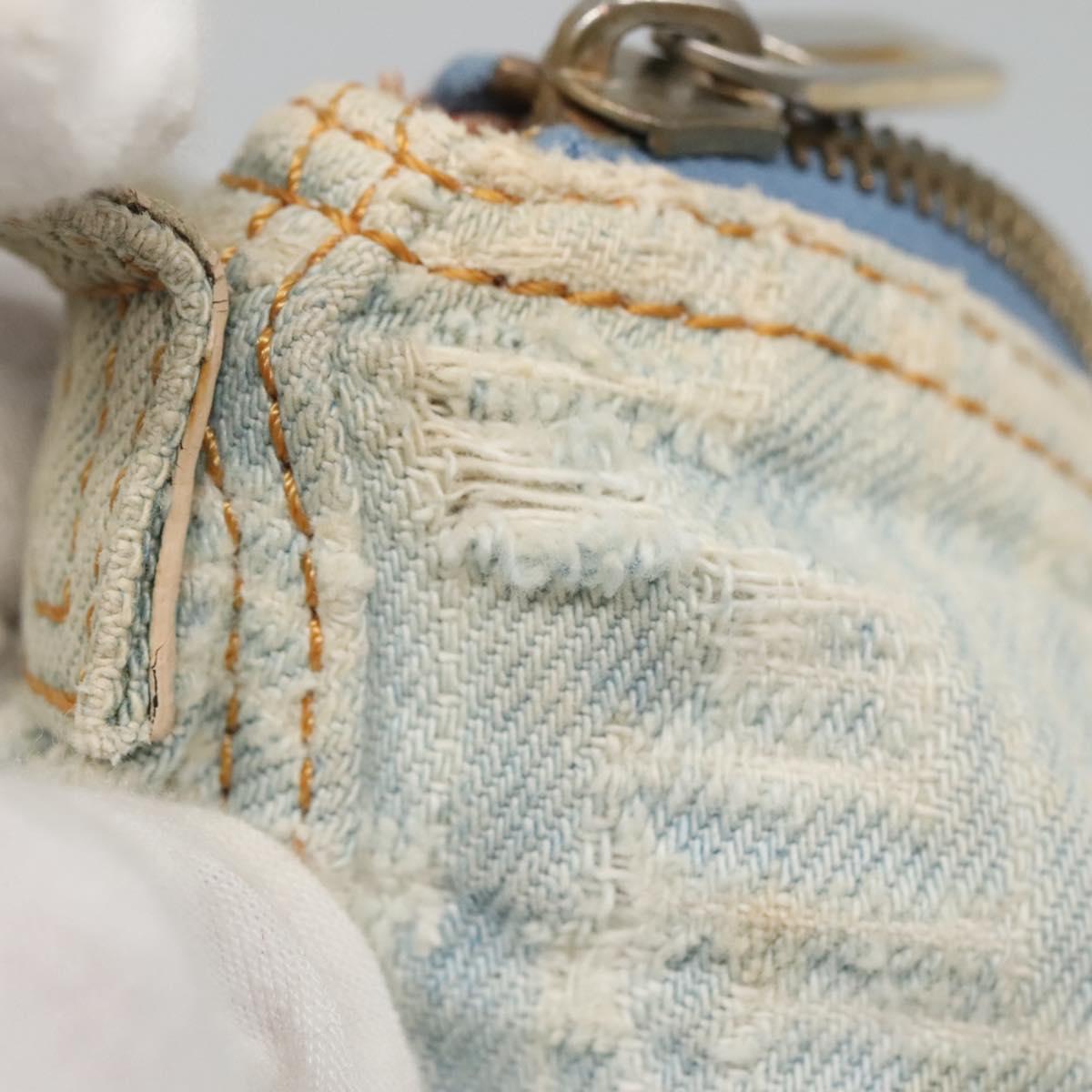 FENDI Zucca Canvas Shoulder Bag Denim Light Blue Gold Auth 140817