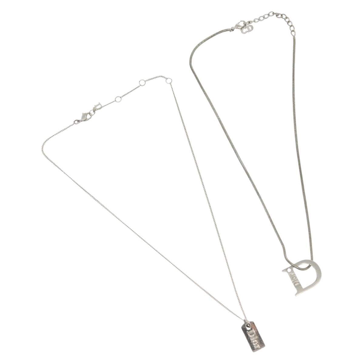 Christian Dior Necklace metal 2Set Silver Auth 140824