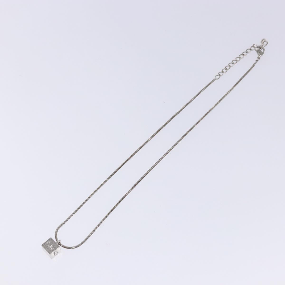 Christian Dior Cube Logo Necklace metal Silver Auth 140827